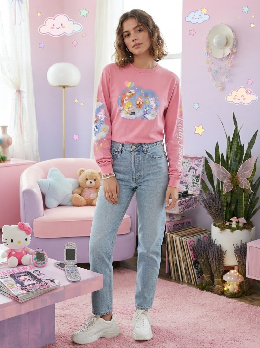 Teddy Fresh x Care Bears Clouds Long Sleeve Shirt Pink Fruit Punch✨💖